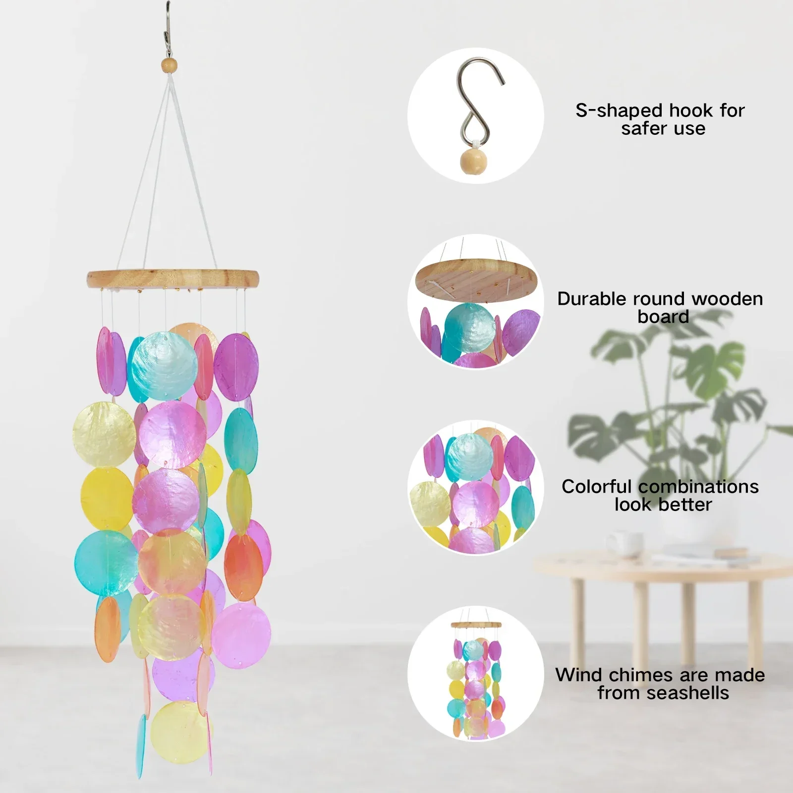 6/1PCS Rainbow Shell Wind Chimes,Room Dream Catchers,Outdoor Hanging Windchimes Garden Patio Yard Lawn Home Decor