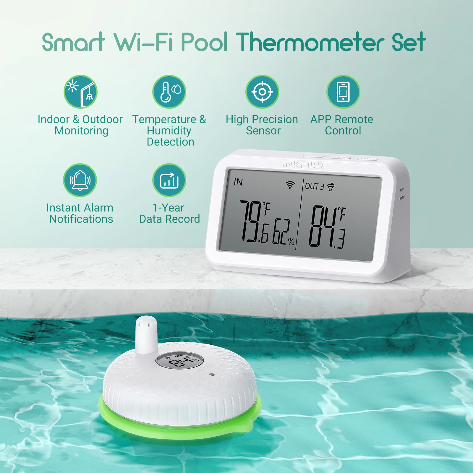 INKBIRD IBS-P02R Digital Pool Thermometer Indoor Outdoor 300Feet Wireless  Temperature Humidity Monitor for Hot Tub Aquarium Pond - AliExpress