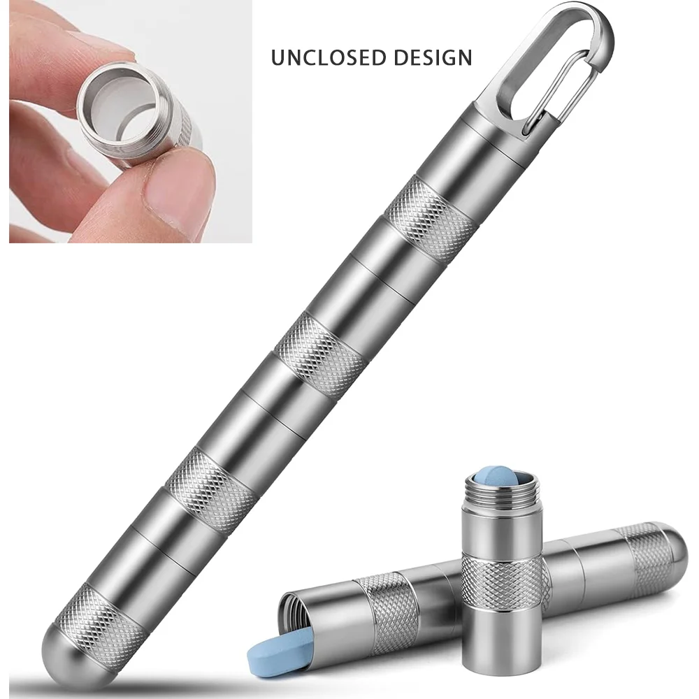 TISURTitanium 알약 케이스, 미개봉 디자인, 키체인 알약 홀더 여행용 알약 상자 컨테이너, 휴대용 알약 케이스 방수
