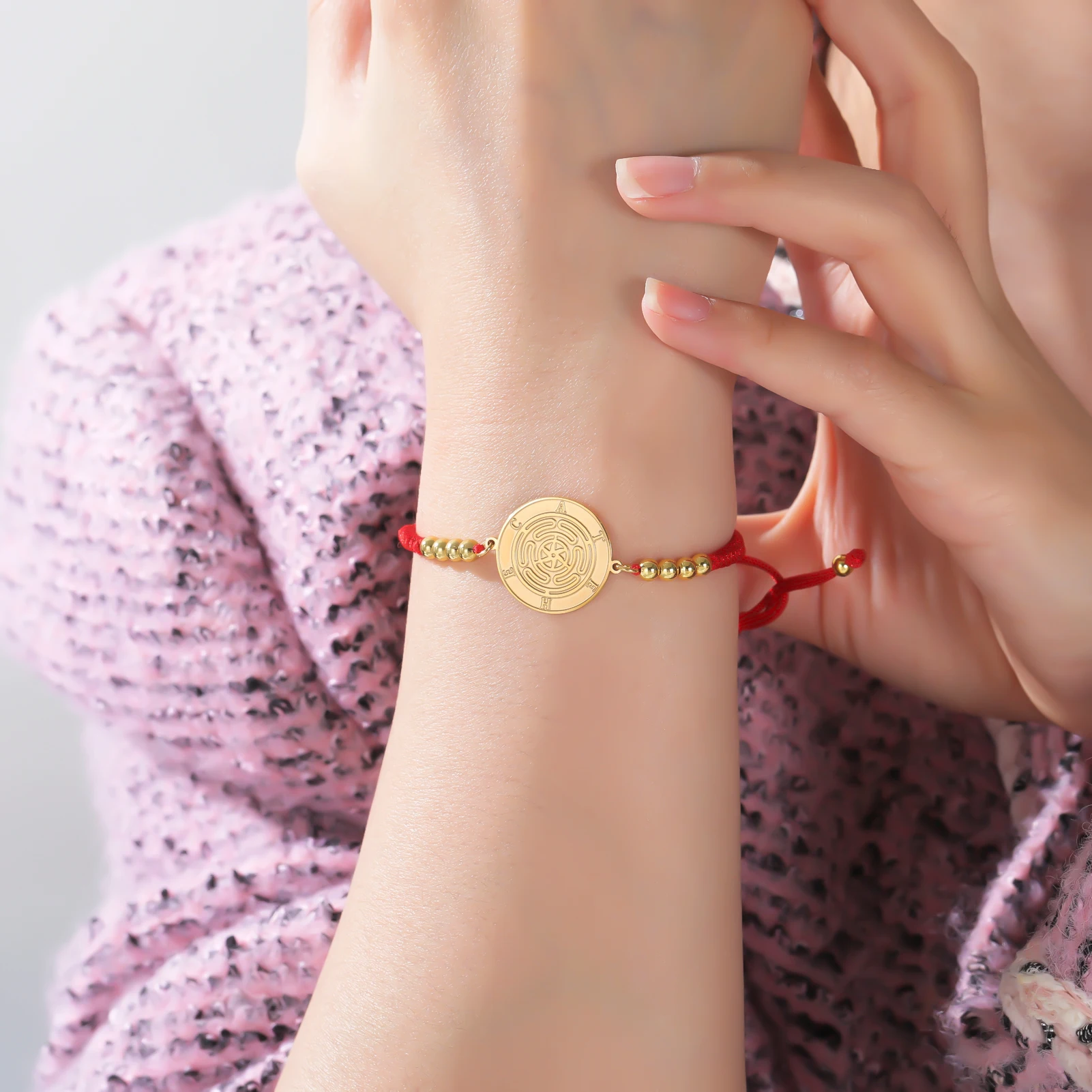 Cooltime Wheel Of Hecate-Anhänger-Armband, Glieder, griechische Götter, Gebet, Amulett, geflochtener Edelstahl, Hexerei, doppelseitiger Schmuck – Detail 7