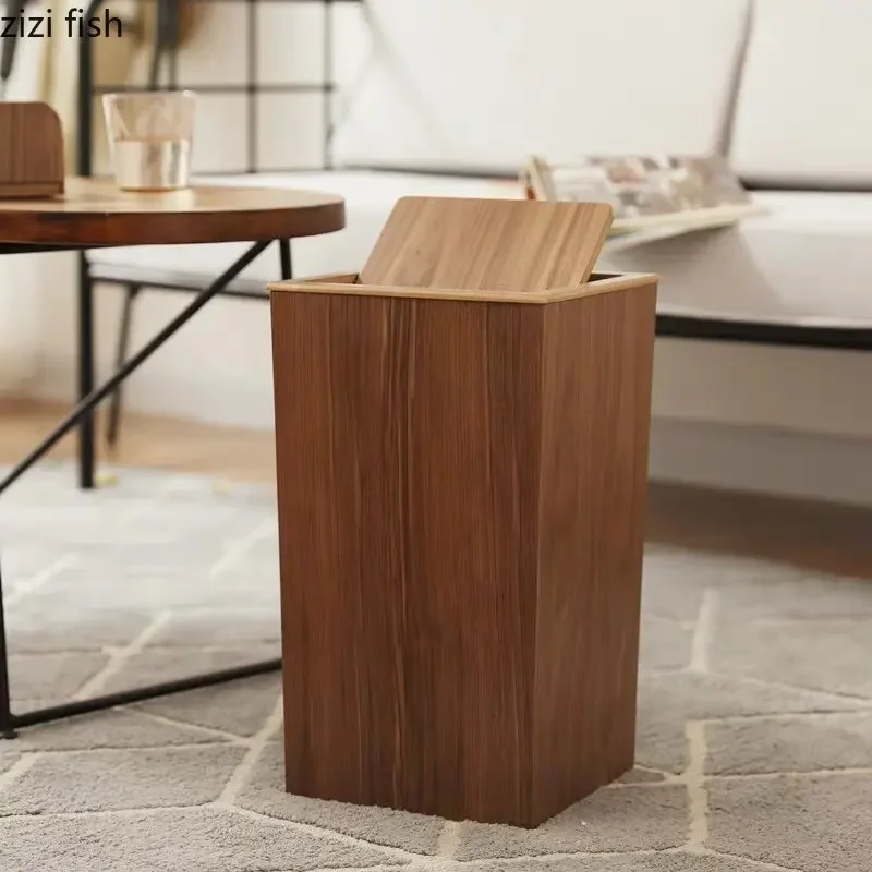 Produktbild von Cabilock Dekorativer Runder Mülleimer Aus Holzoptik – 29x22cm, Für Bad, Küche, Schlafzimmer