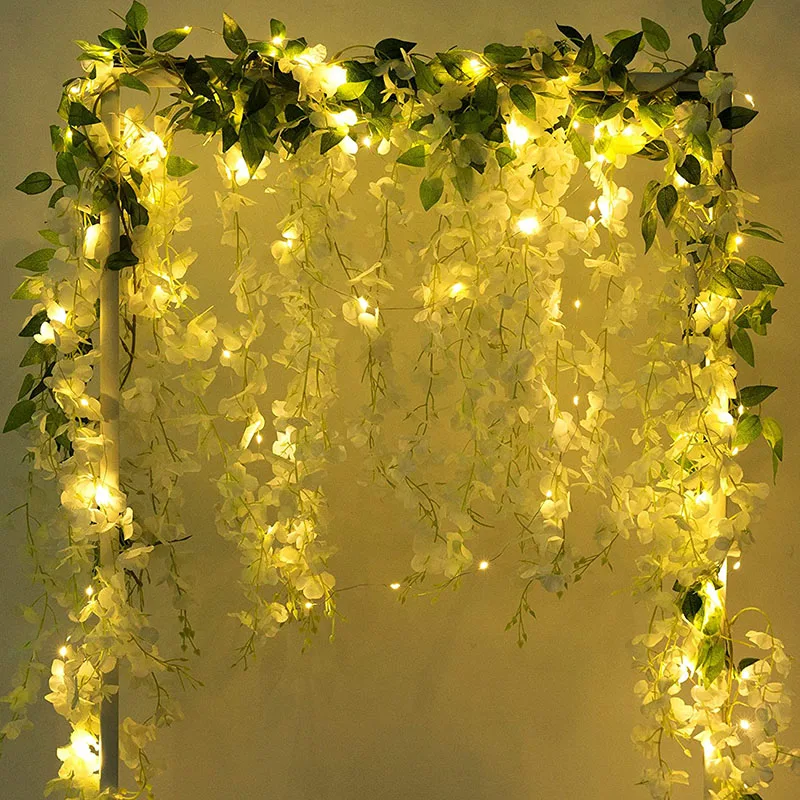 4 Packs Artificial Wisteria Garland White Hanging Flower Faux Floral