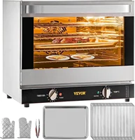 Commercial Convection Oven, , Half-Size Conventional Oven , 1800W 4-Tier Toaster w/Front Glass Door, w/T 1