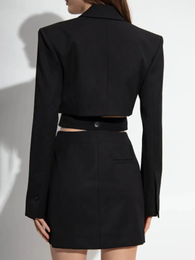 KBQ Hollow Out Slimming Elegant Blazer For Women Notched Collar Long Sleeve Spliced Button Solid Blazers Female Fashion Clothes