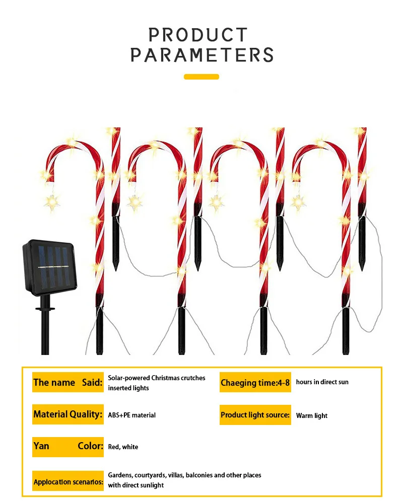Description Picture 2 of itemSolar Christmas Crutch Lights Waterproof Garden Lawn Path Decor LED Candy Crutch Stake Lamp For Garden Lawn Holiday Lighting