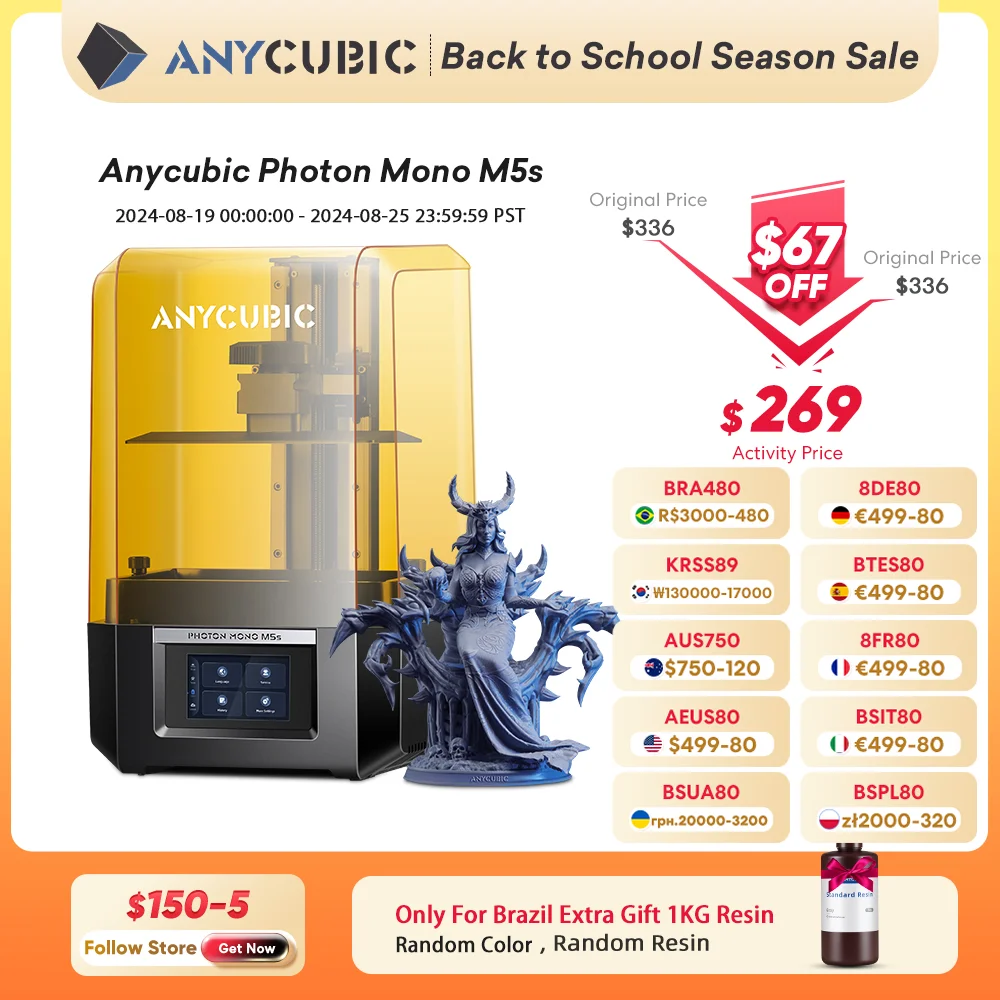 ANYCUBIC Photon Mono M5s 10.1'' 12K SLA LCD 3D Printer Resin 3D Printer Printing Size 200*218*123mm 3d printer