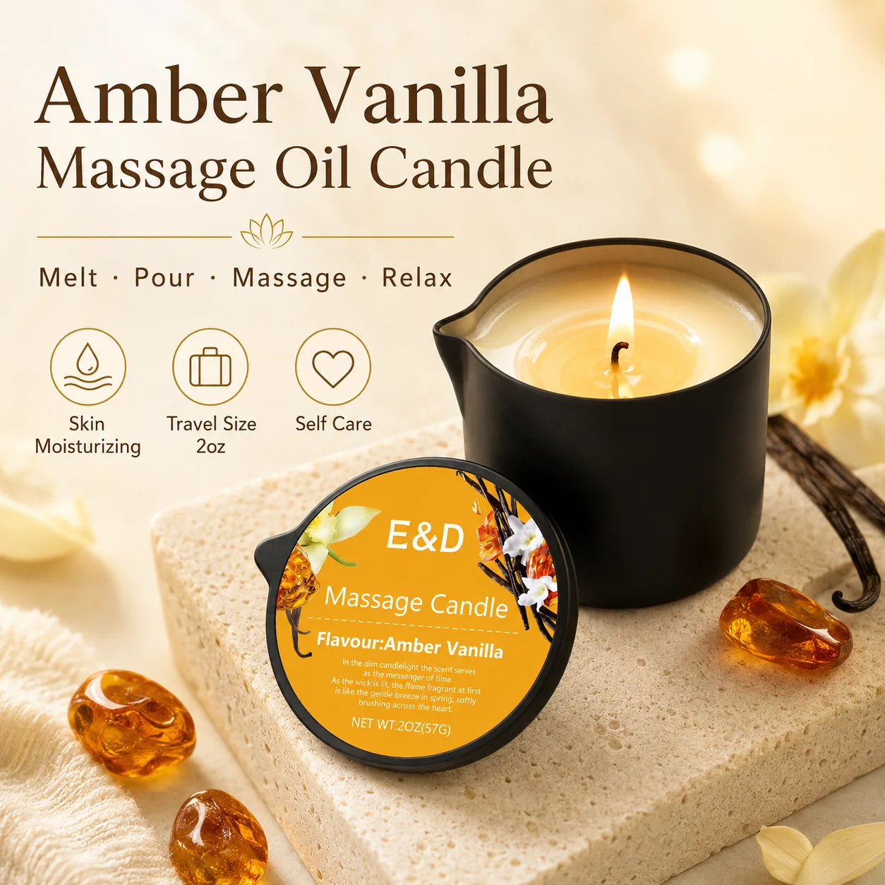 Luxurious Aromatherapy Massage Oil Candle for Stress Relief & Skin Moisturization