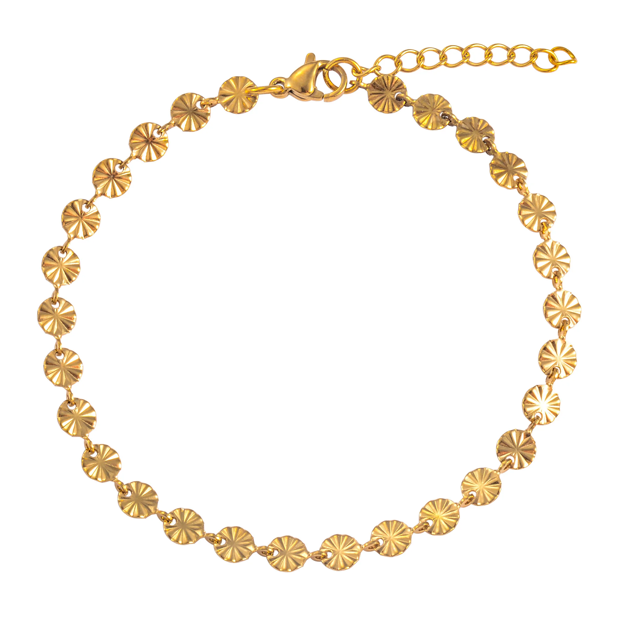 Embossed Sunshine Round Link Chain Stainless Steel Bracelet for Women Ladies Girl Ankle Anklet Jewelry Accessories for Hand Foot stainless steel bracelet chain bracelet