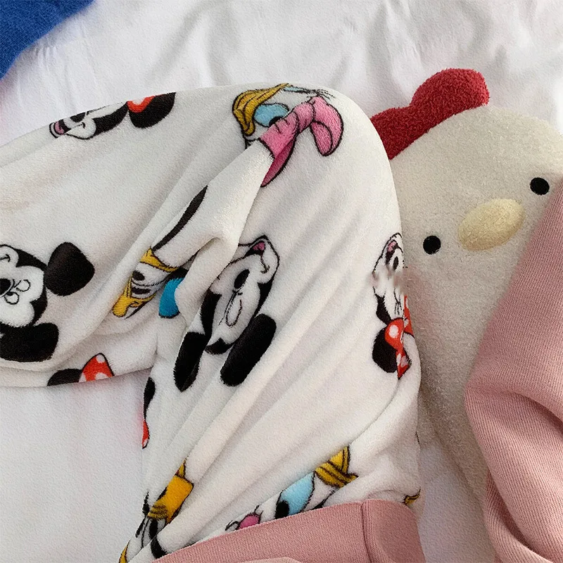 Anime Disney Pajama Pants Kawaii Mickey Mouse Plush Home Pants Cartoon Minnie Coral Velvet Warm Leisure Pajama autumn pants