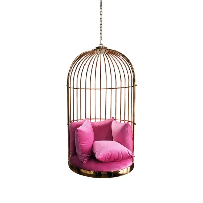 Hotel Decoration Gold Hanging Birdcage Chairs With Pillows Stainless Steel Birdcage Chair For Wedding Salon Beauty Home