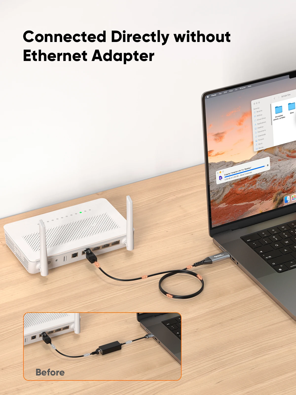 CableCreation USB C RJ45 이더넷 케이블 1000Mbps 기가비트 CAT6 일체형 LAN 네트워크 케이블 알루미늄 커넥터 안정적 전송 어댑터 불필요 맥북 아이폰15 갤럭시S24 태블릿