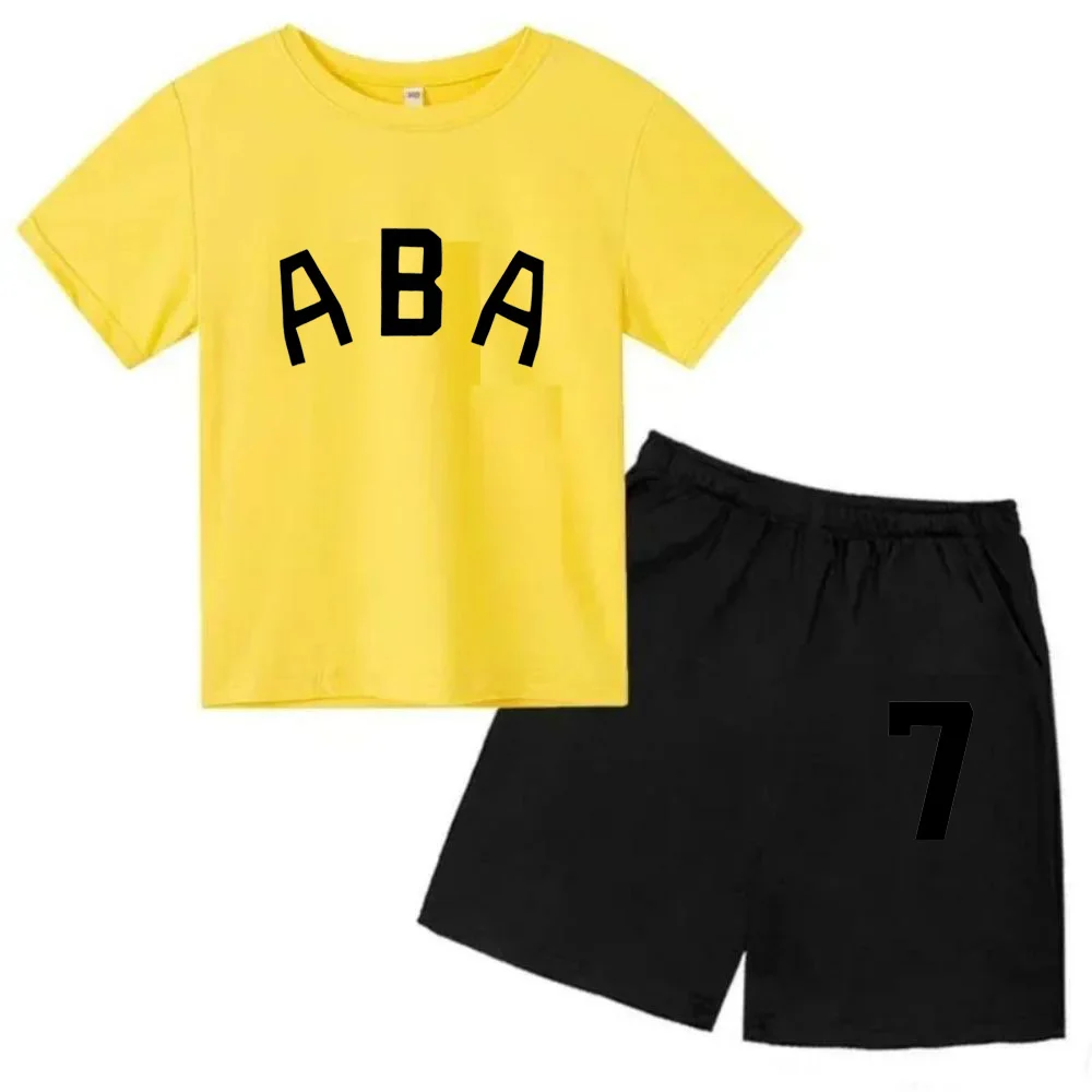 thumbnail image 1 of Ropa de bebé con estampado de letras para niños y adolescentes, conjunto de camiseta y pantalones cortos de verano de 2 piezas, conjunto informal de manga corta para niños y niñas, 1 of 5
