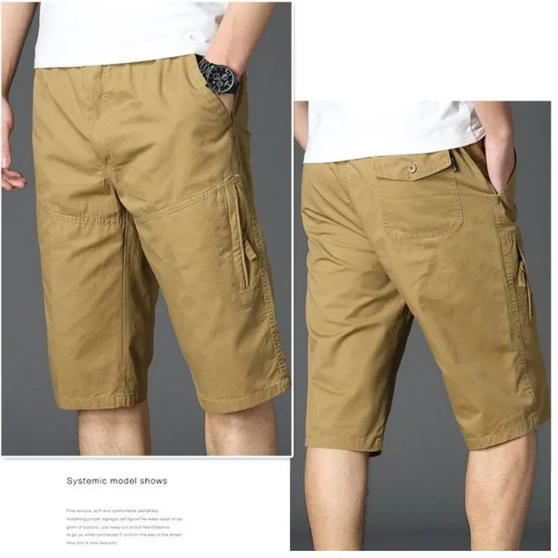 6XL Plus Size Pure Cotton Thin Cargo Shorts Men's Summer Loose Straight Multi-pockets Casual Sports Shorts Dad's Work Overalls