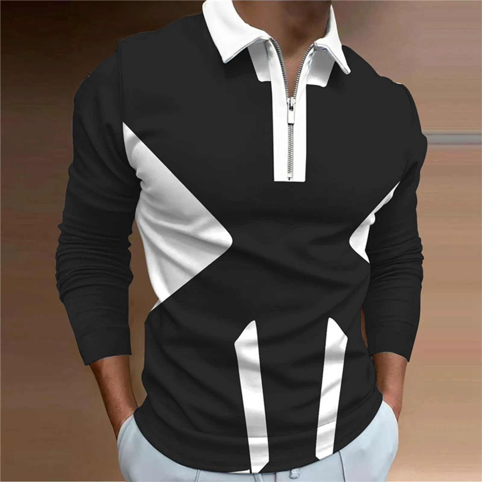 

Male Casual Autumn Splice Color Print T Shirt Turn Down Collar Long Sleeve Shirt Camisas De Hombre Solid Shirts