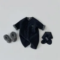 Korean Baby Jumpsuit Scarf Set Autumn Winter Lamb Wool Romper for Boys Girls Toddler Infant Clothes Loose Newborn Onesie 2Pcs 6