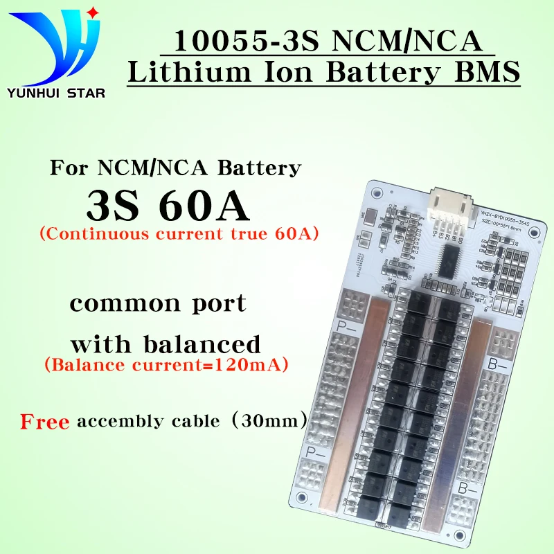 Yunhui Estrela 3s 12v Bms 60a Placa de Proteção da Bateria de Lítio com Função de Equilíbrio Automático Proteção contra Curto-circuito e Cabo Livre