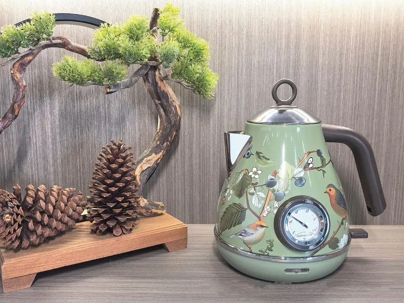 Description Picture 3 of item1850W Retro Green Paint Decal Electrc Kettle Boiling Kettle With Thermometer Automatic Power Off 304 stainless Steel Teapot 1.7L