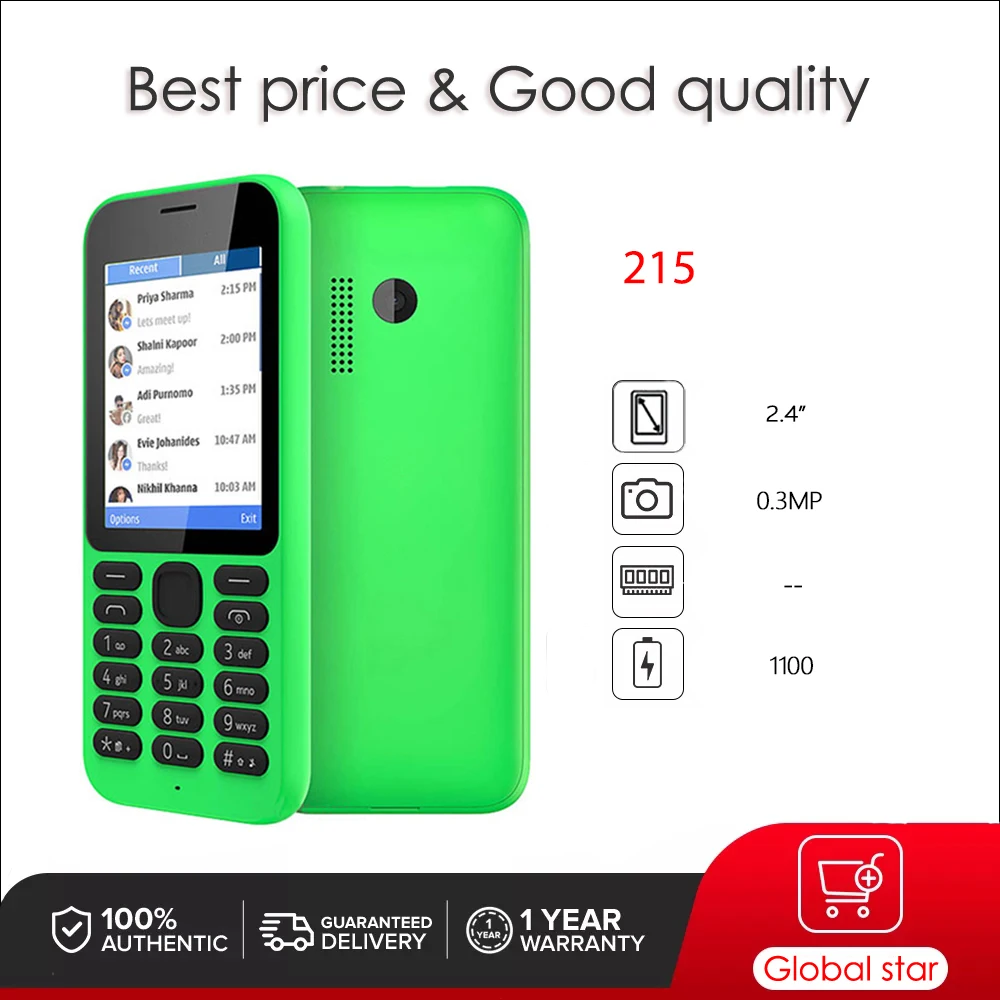 Original Unlocked 215 Dual SIM Mobile Phone Russian Arabic Hebrew Keyboard Made in Finland