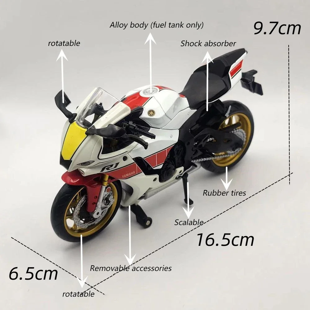 1/12 Scale Yamaha YZF-R1M Motorcycle Model Toy Alloy Diecast Simulation Models Motor Cycle Collection Decoration Boys Toys Gifts 3