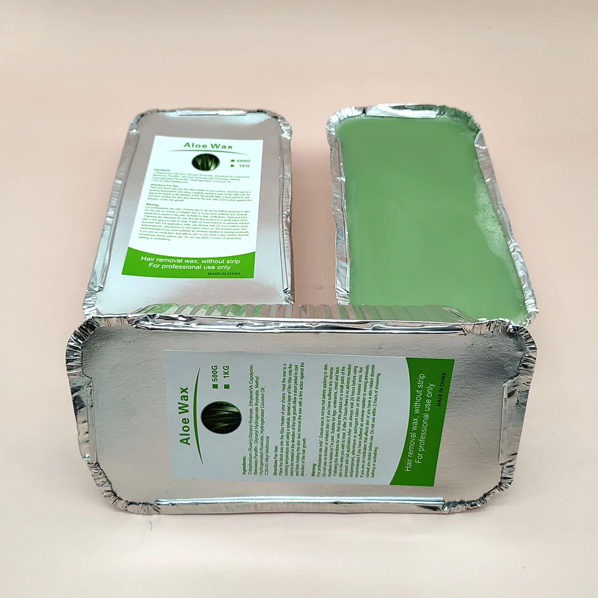 Beauty Spa quality 500g aloe vera hard wax block aluminum foil bowl paper free hair removal square