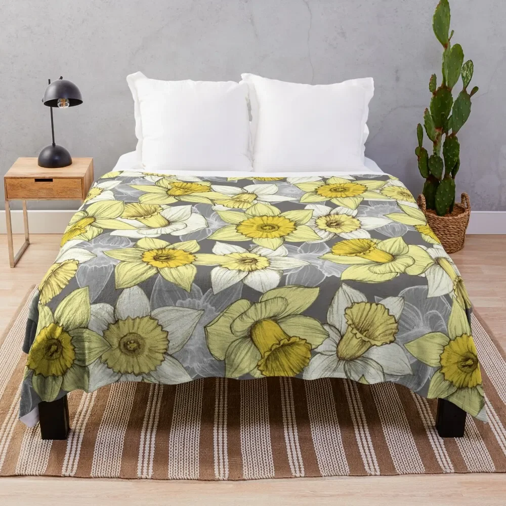 

Daffodil Daze - yellow & grey daffodil illustration pattern Throw Blanket Tourist Beach Stuffeds Custom Blankets