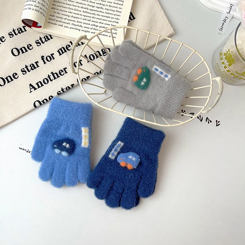 Cartoon Car Baby Gloves Winter Thick Knit Warm Boy Girl Full Finger Mittens Outdoor Windproof Toddler Kids Five Finger Gloves winter gloves,baby mittens