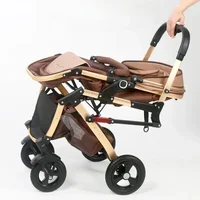 Nouvelle poussette double 3-en-1 2025 avec siège auto, poussette portable pliable à vue haute pour nouveau-né, peut assister ou allonger le bébé 5