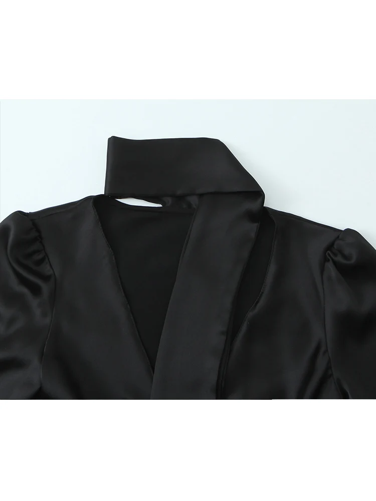 Spring New Women V-neck Shirt Elegant Flare Long-sleeved Shirt Fashion Casual Office Lady Scarf Fashion Shirt Women Clothing