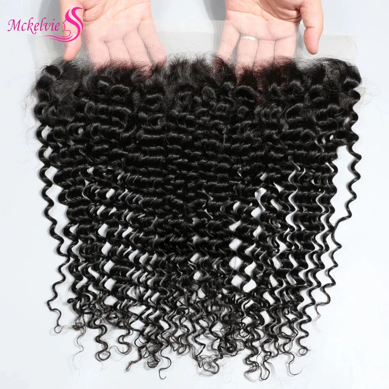 Deep Wave 13x4 Lace Human Hair Frontal Transparent Swiss Lace Natural Color 150% Density Unprocessed Brazilian Virgin Hair 20In