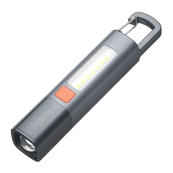 Compact USB Rechargeable Outdoor Flashlight with Telescopic Focus & COB Side Lamp - ZOOM (Grey)
