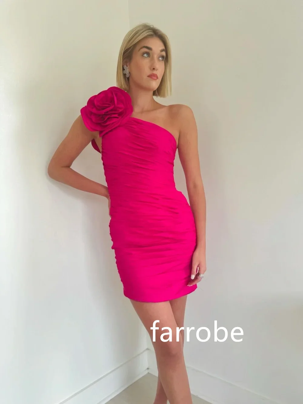 Formal Jersey Pleat Flower Sheath One-shoulder Short Dresses Cocktail Dresses Classic Exquisite Modern Style Pastrol