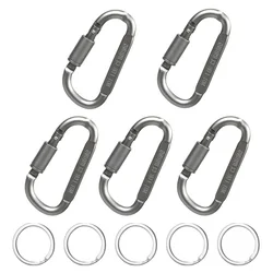 Aluminum Alloy Carabiner Keychain Set - 5-Piece Camping and Outdoor Hooks (D-5 White With Ring)