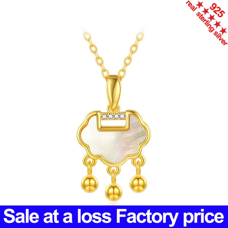 

S925 Silver White Fritillaria Peace Lock Necklace Pendant Fashion Jewelry Neck Jewelry Women's Han Style Birthday Gift