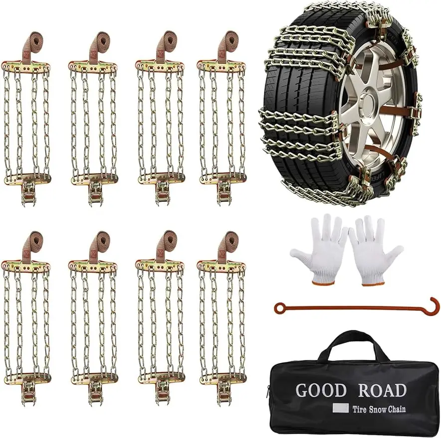 

DECILUD Snow Chains, Anti Slip, Emergency Tire Chains, Trucks, Pickup, SUVs With Tire Width Of 215-265mm 8 Packs,L