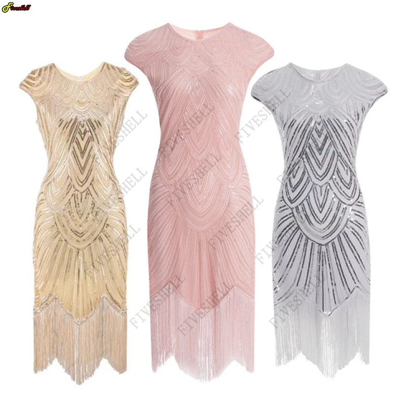 

Free Shipping Women Party 20s Dress Robe Femme 1920s Great Gatsby Flapper Sequin Fringe Midi Dress Vestido Art Deco Retro Dress