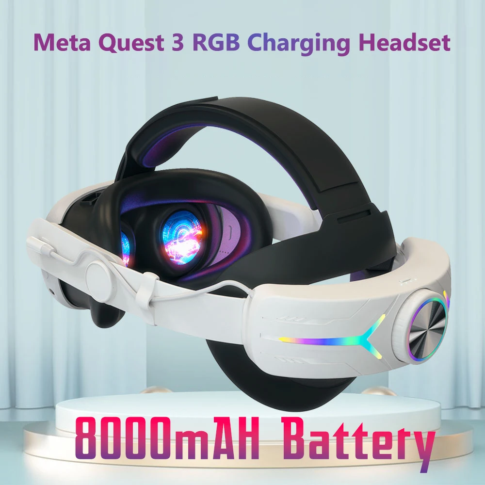 8000 mAH батерия за Meta Oculus Quest 3 Каишка за глава Зареждане на слушалки VR RGB Аксесоари Elite Headstrap