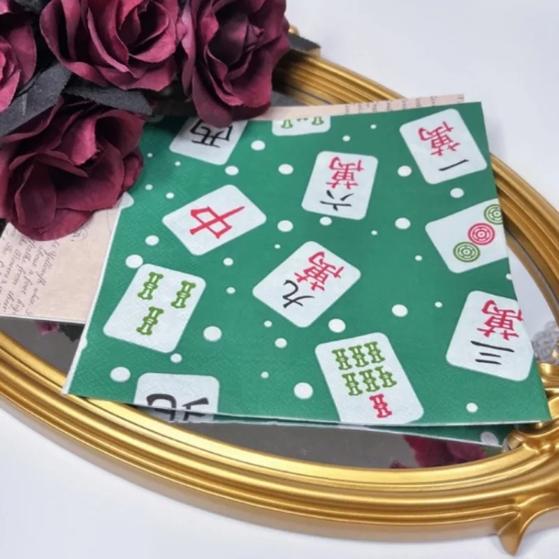 10/20 Stück 33 cm 2-lagige chinesische Mahjong-bedruckte grüne Servietten, personalisierte Party-Papier-Tischsets, dekoratives Ambient-Papier – Detail 2