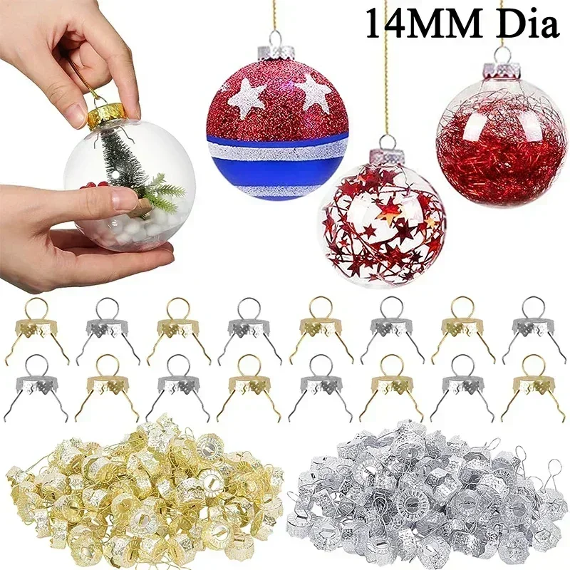 Round Christmas Ball Caps Ornament Removable Metal Hanger Hats Christmas Tree DIY Xmas New Year Replacement Decorations 100Pcs