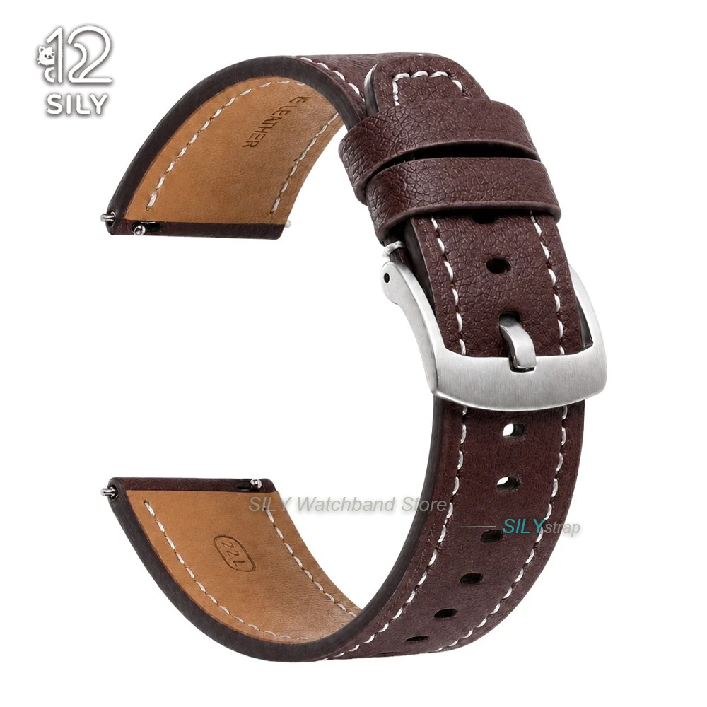 Vintage Leather Watchband with Metal Pin Buckle - Quick Release Strap