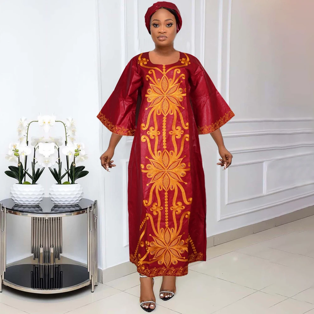 H&D African Clothes For Women Traditional Embroidery Dresses Bazin Riche Maxi Dress Women High quality Party Wedding 2024