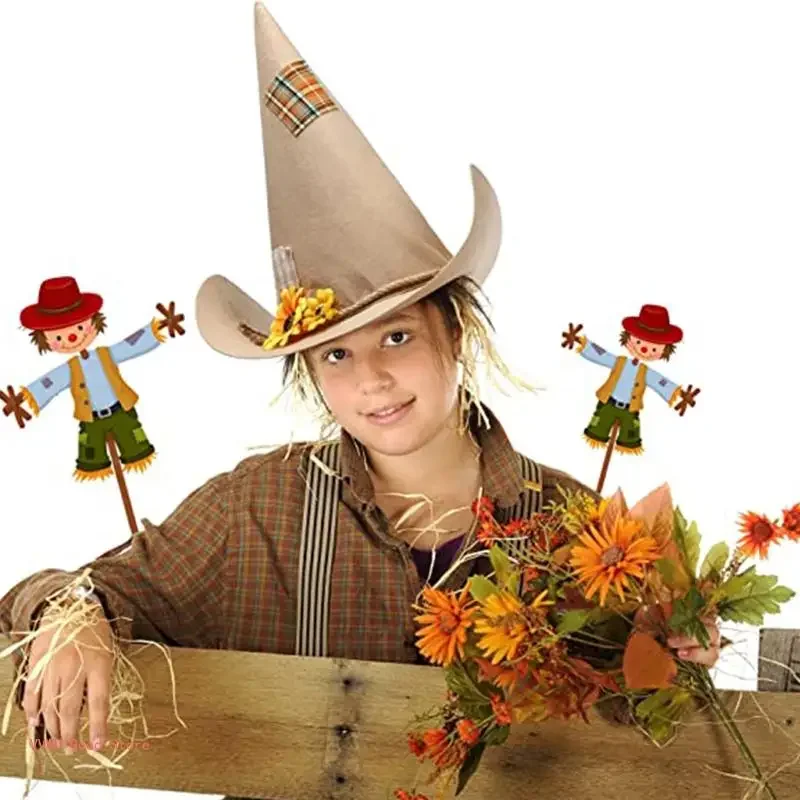 1 Stück Vogelscheuchenhut Deluxe Sonnenblumen Filz Zauberer Hexenhut Cosplay Zubehör für Halloween Kostümparty – Detail 8