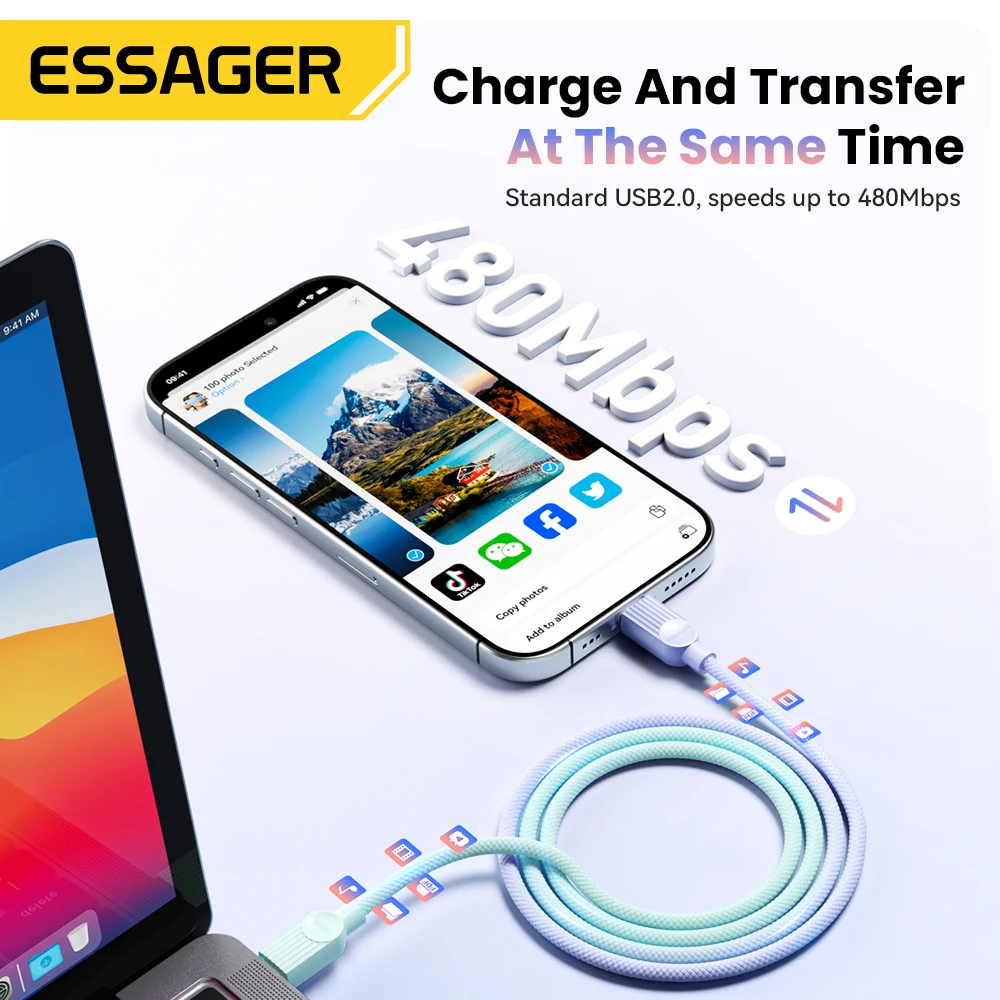 Essager USB C Color Cable For iPhone 14 13 12 11 Pro Max Xs iPad Macbook Wire 29W PD Fast Charging Type C To Lighting Data Cord