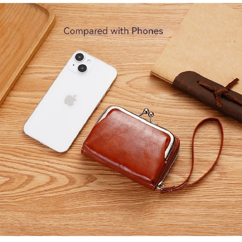Women Card Holder Wallet Clutch Bag with Lanyard Leather Zipper Multi Card Slot Coin Purse