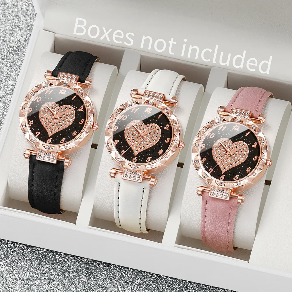 Women Fashion Rhinestone Heart Dial Quartz Watch