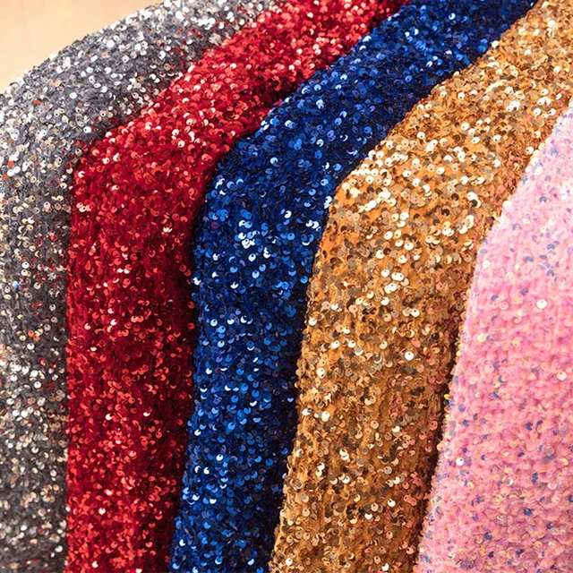 Stretch Velvet Glitter Red Gold