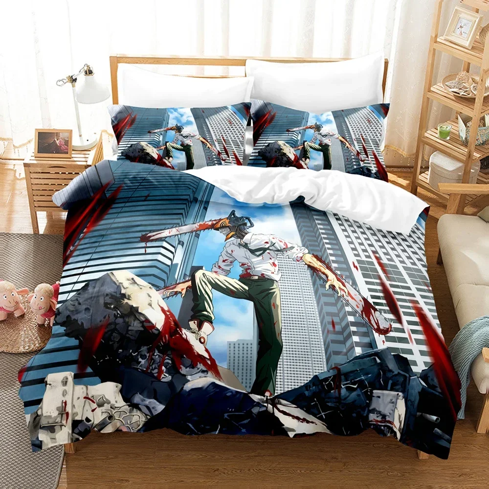 3D Printed Anime Chainsaw Man Bedding Set Makima Duvet Cover 3Pcs Cover Single Twin Quilt Bedclothes Cover Home Textile 6