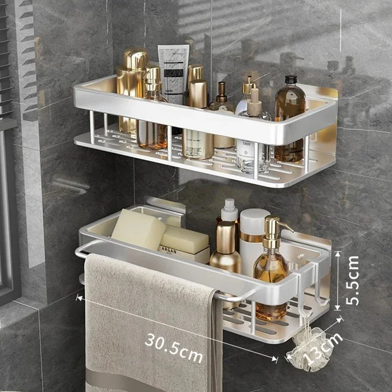 

Bathroom Shelf No-drill Wall Mount Corner Shelves Shampoo Towel Holder Kitchen Storage Rack Alumimum Bathroom Accessories