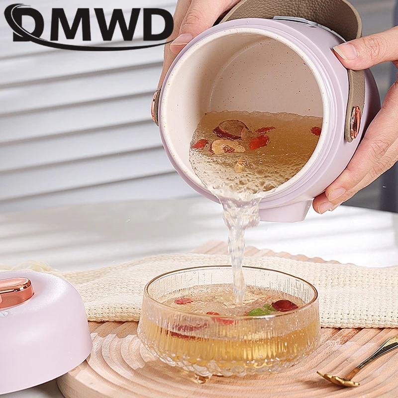 DMWD 1200ml Electric Stew Pot Mini Portable Health Cup Scented Tea Soup Porridge Heating Pot Water Boiler 12H Appointment Travel 5