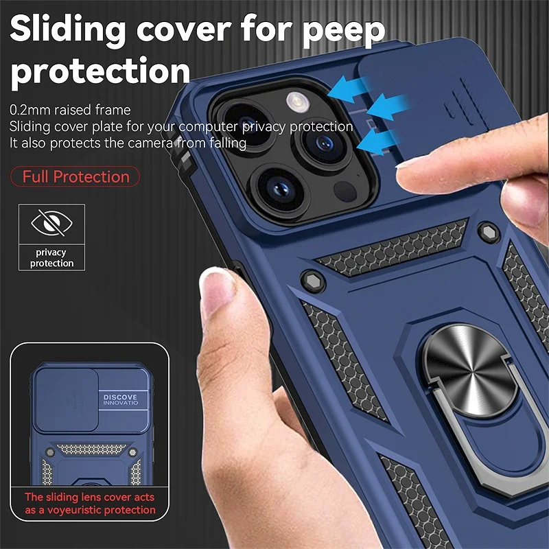 Shockproof Armor Case with Slide Lens Protector and Enhanced Back Cover