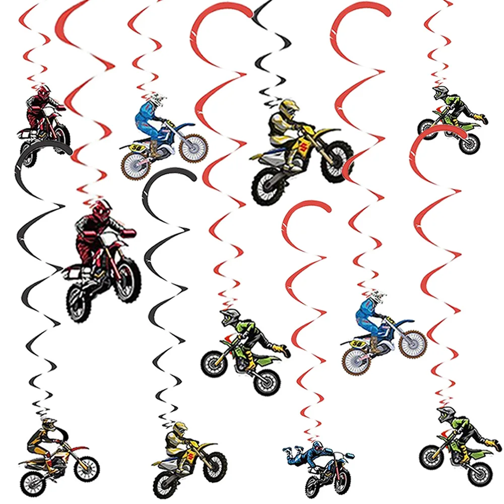 

6Pcs Race Car Motocross Dirt Bike Party Decoration Birthday Baby Shower Swirls Extreme Sports Racing Man's or Boys